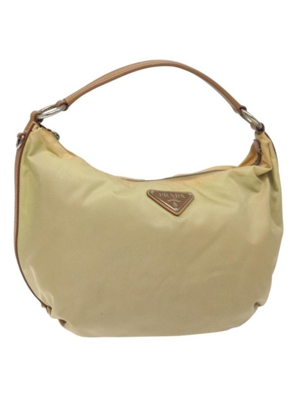 Authentic PRADA Shoulder Bag Nylon Leather Beige Silver